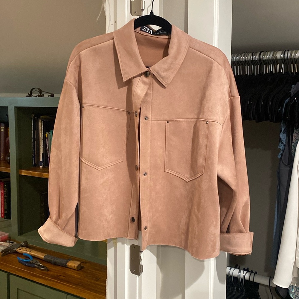 Zara Suede-Look Blush Pink Button-Front Jacket